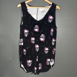 torrid Black Tank with Pink Floral Skull Print